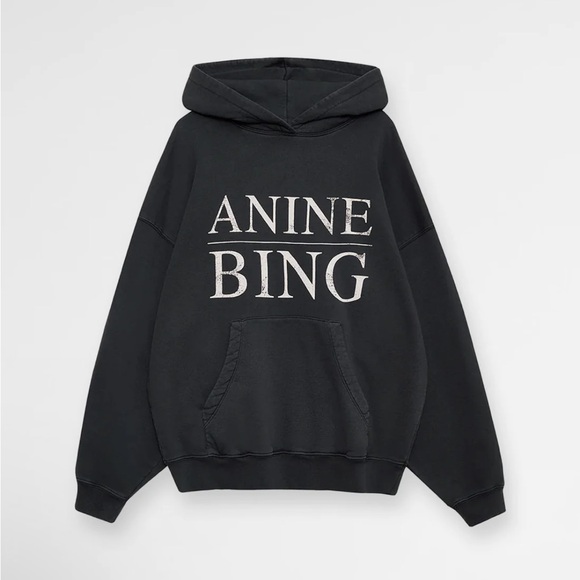 NWT Anine Bing $220 Faded Black/Grey Logo Hoodie XXS (VERY oversized) 23” PTP - Picture 5 of 11